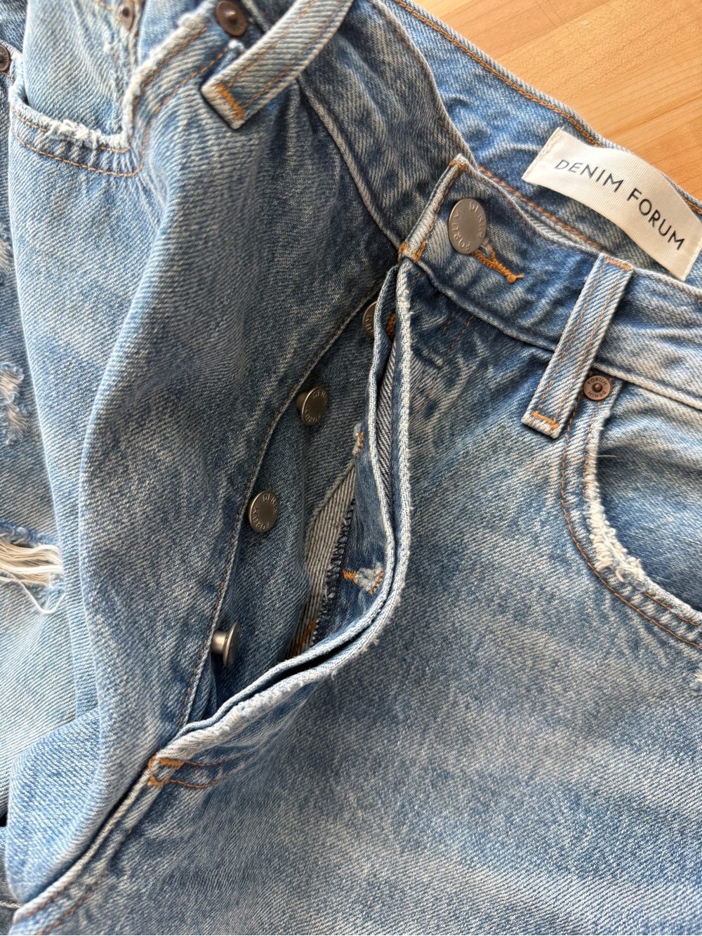 Denim Forum Ex Boyfriend High-Rise Distressed Jean Shorts- light blue - Picture 11 of 14